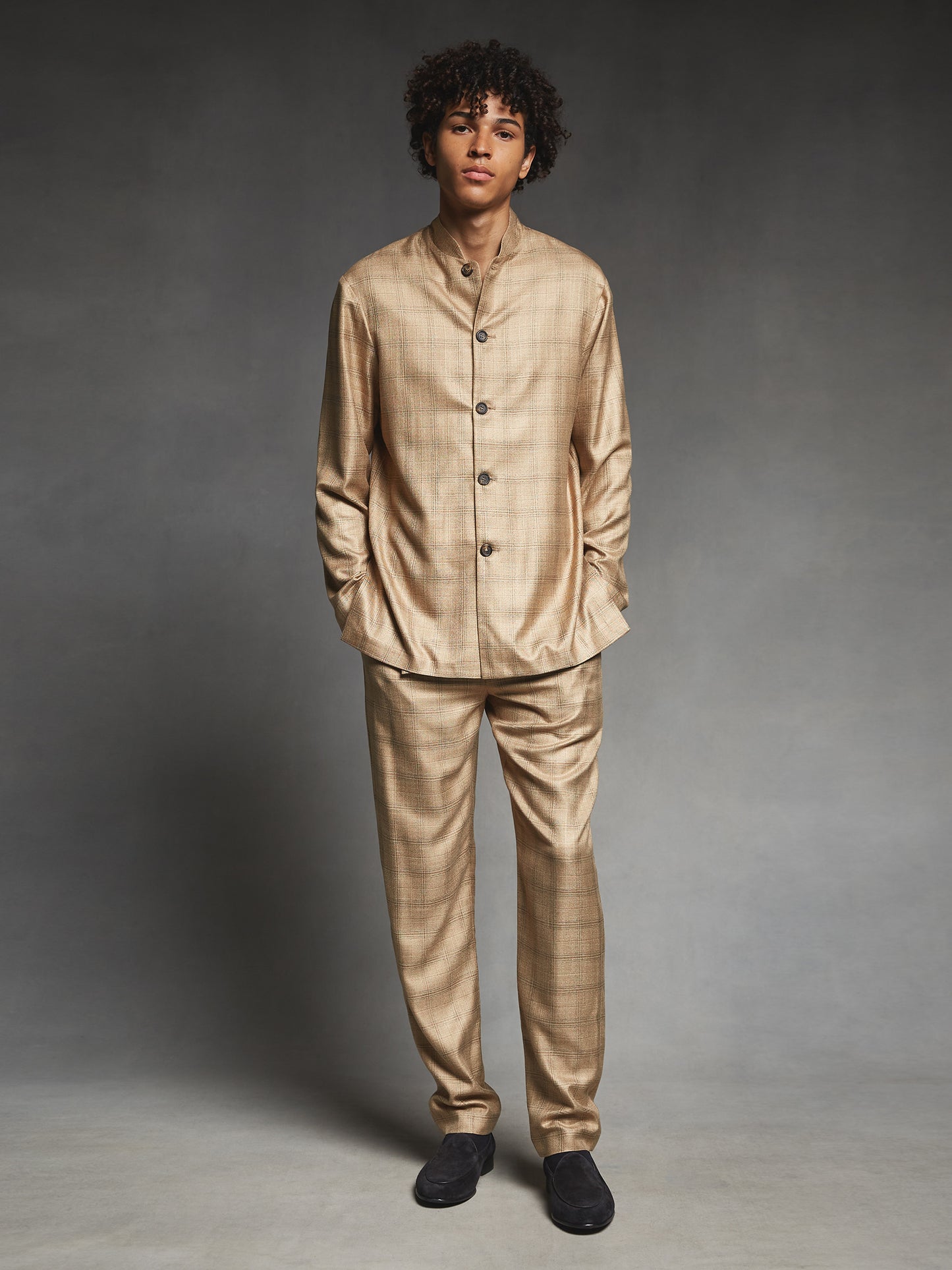 Gold Check Bamboo Mandarin Suit