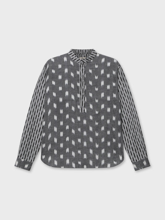 Grey Ikat Cotton Popover Shirt