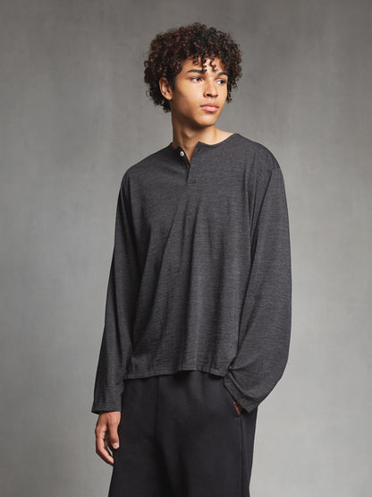 Grey Merino Long Sleeve Henley Shirt