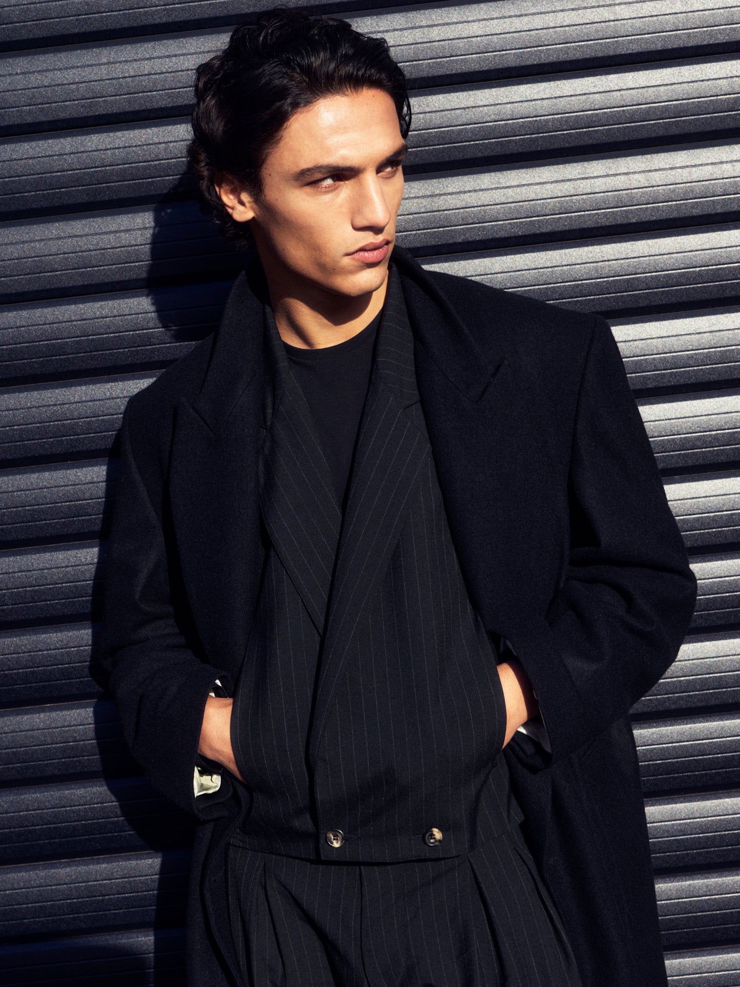 The Rico Jacket in Black with Grey Chalk Stripe