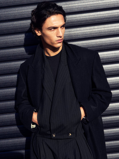 The Rico Jacket in Black with Grey Chalk Stripe