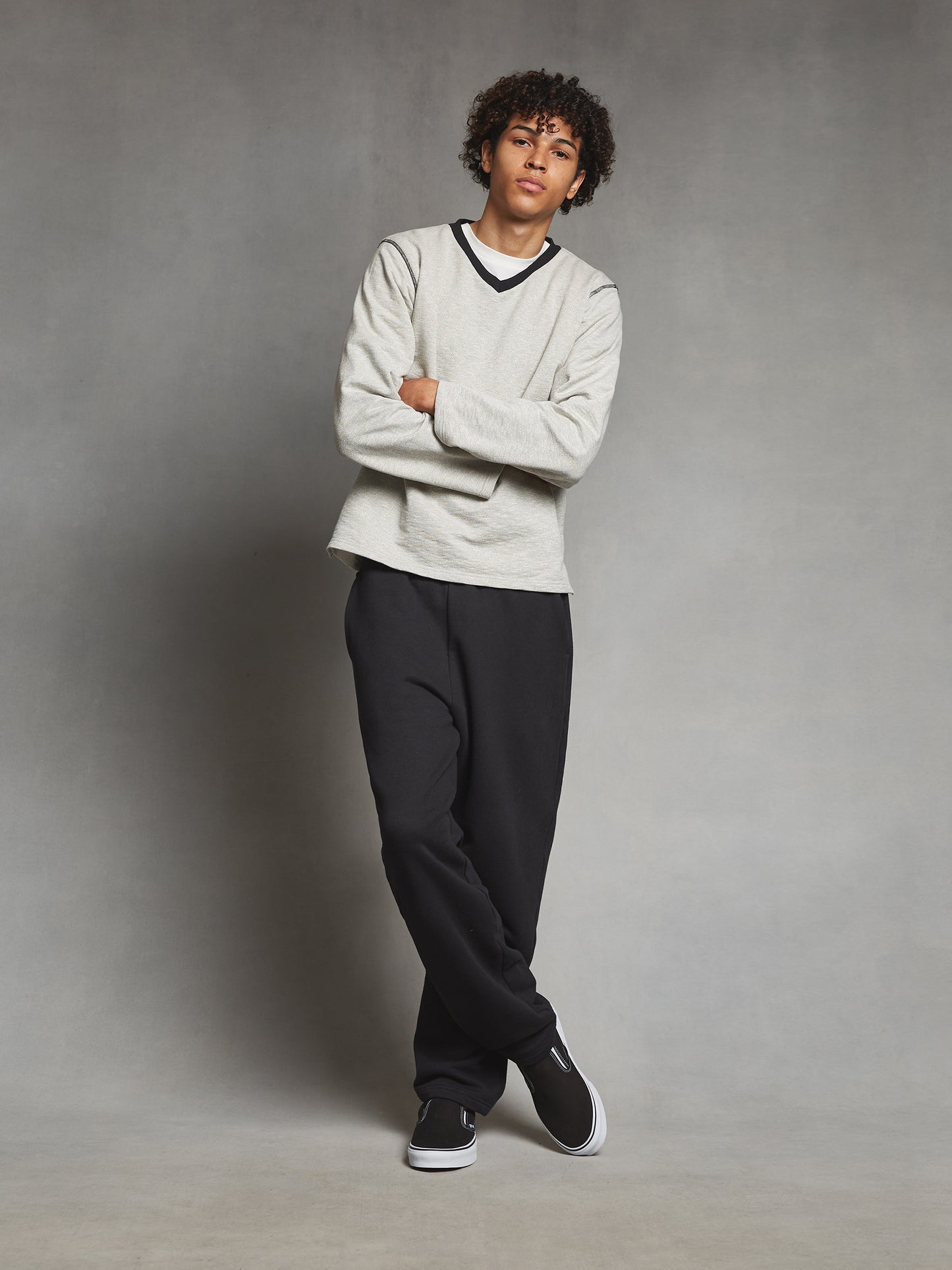 Grey Organic Cotton Boxy V-Neck Sweatshirt