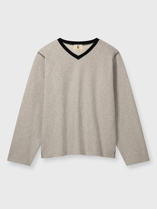 Grey Organic Cotton Boxy V-Neck Sweatshirt