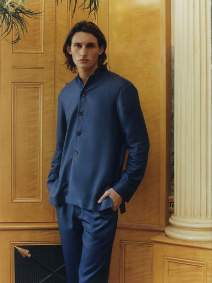 Indigo Bamboo Mandarin Suit