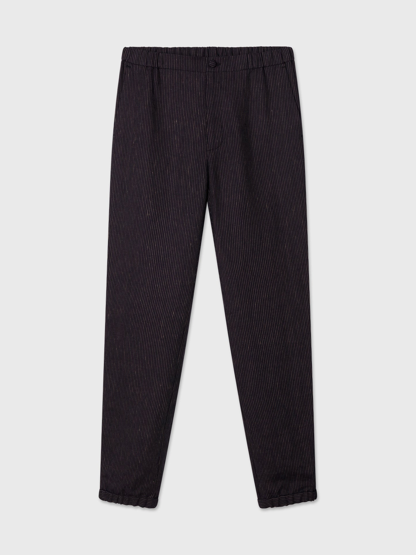 Indigo Pinstriped Elastic Waist Linen Trousers