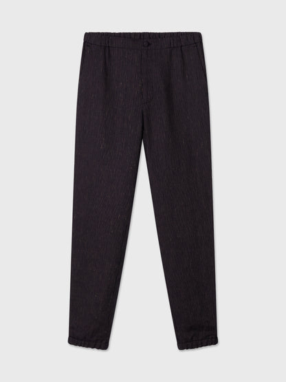 Indigo Pinstriped Elastic Waist Linen Trousers