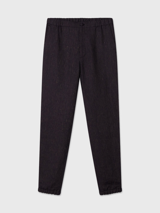 Indigo Pinstriped Elastic Waist Linen Trousers