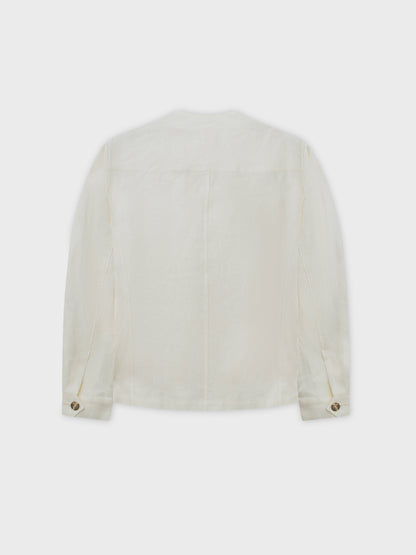 White Linen Farallon Collarless Jacket