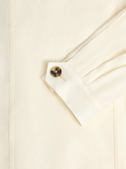 White Linen Farallon Collarless Jacket