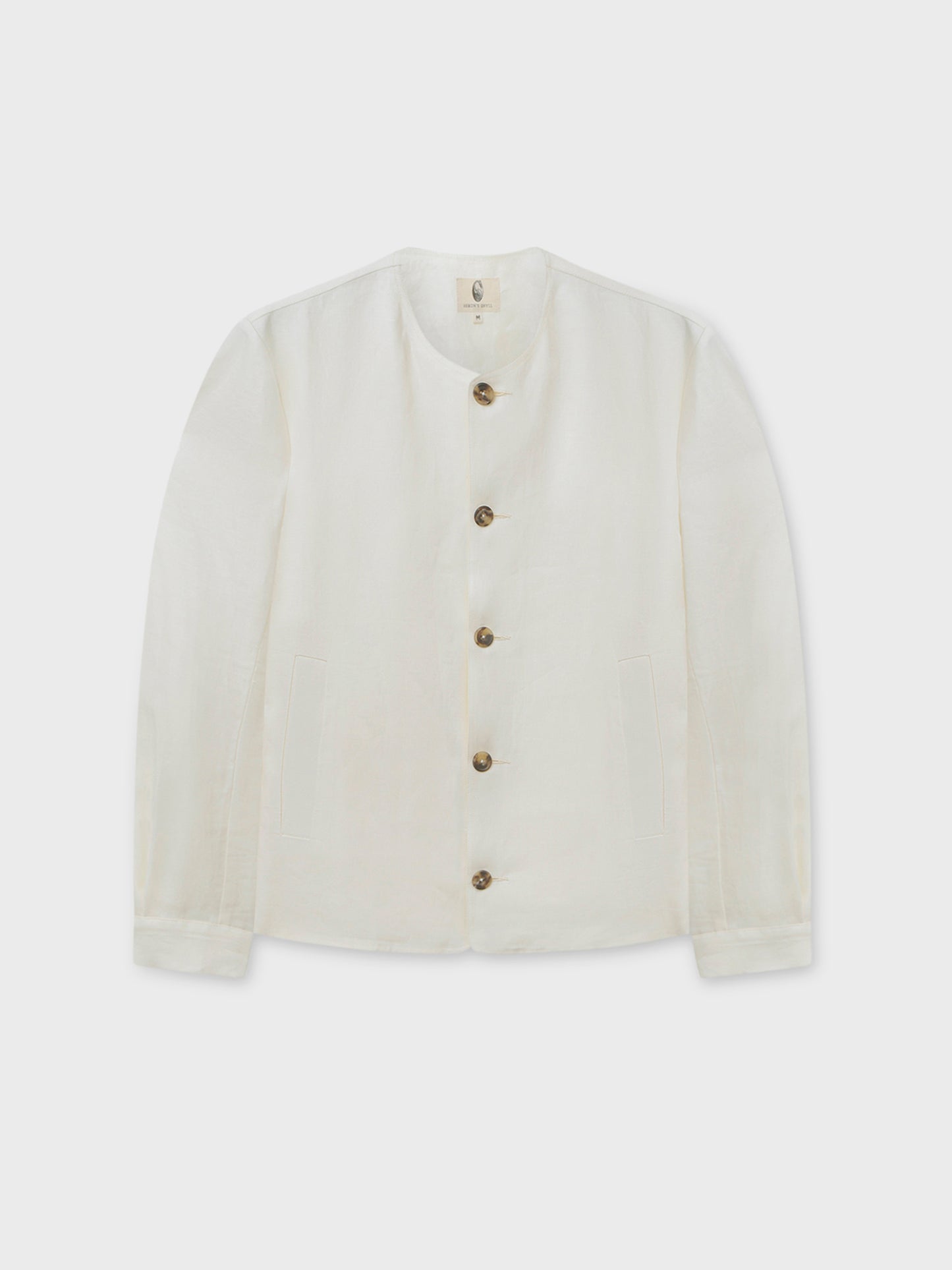 White Linen Farallon Collarless Jacket