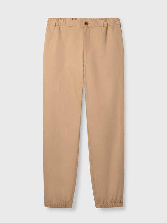 Khaki Elastic Waist Cotton Trousers