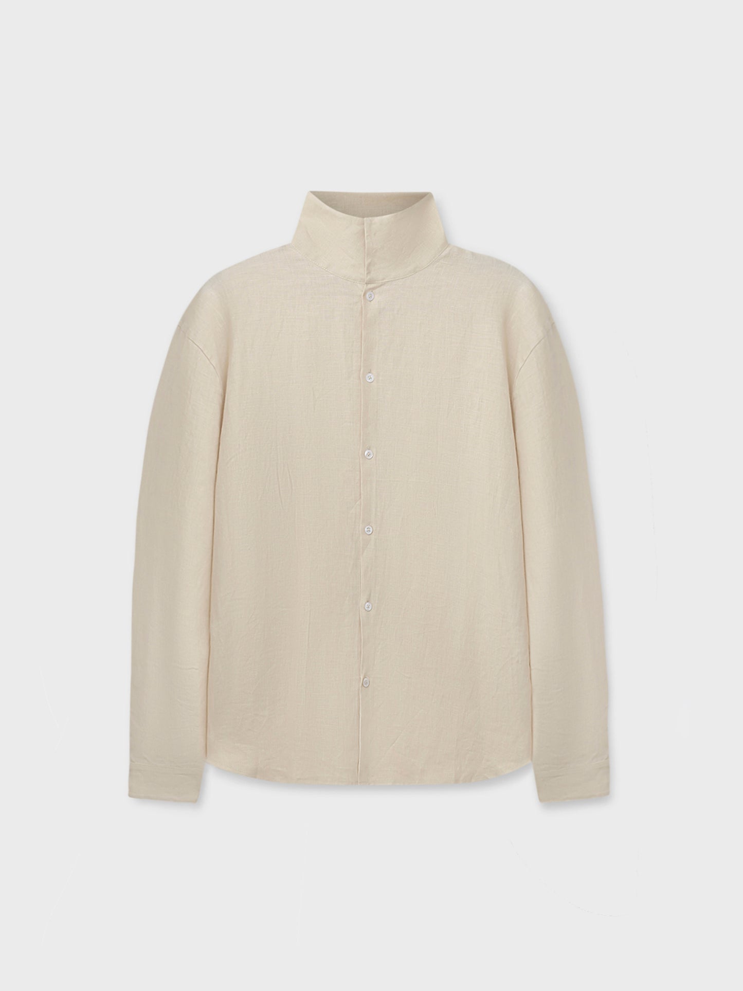 Beige Linen Stand Collar Shirt