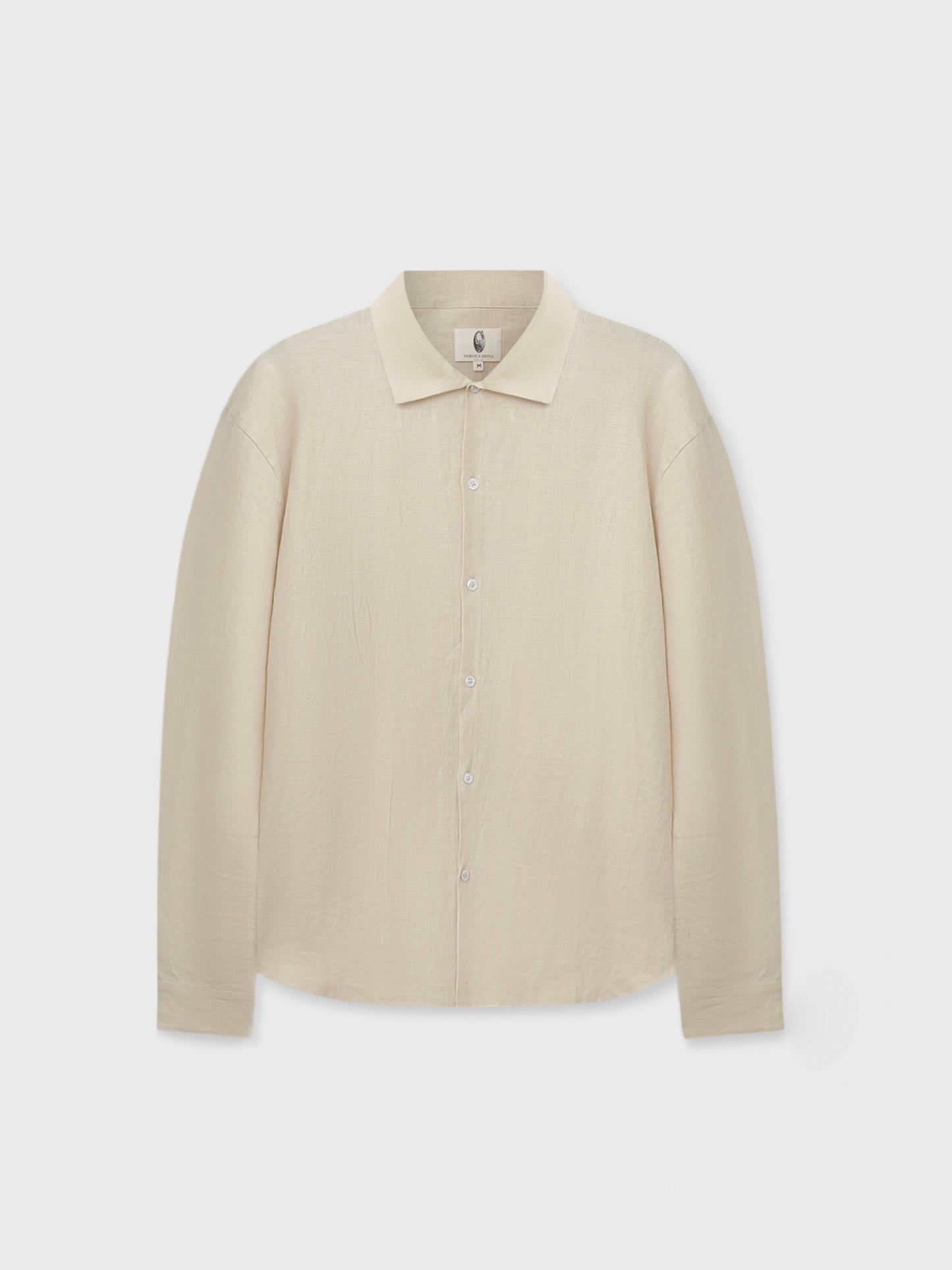 Beige Linen Stand Collar Shirt