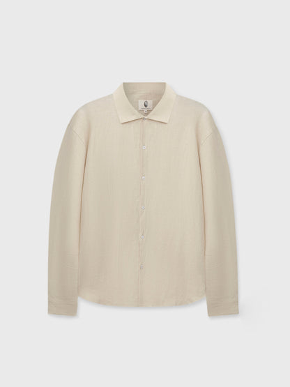 Beige Linen Stand Collar Shirt