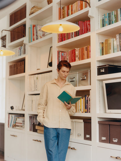 Beige Linen Stand Collar Shirt