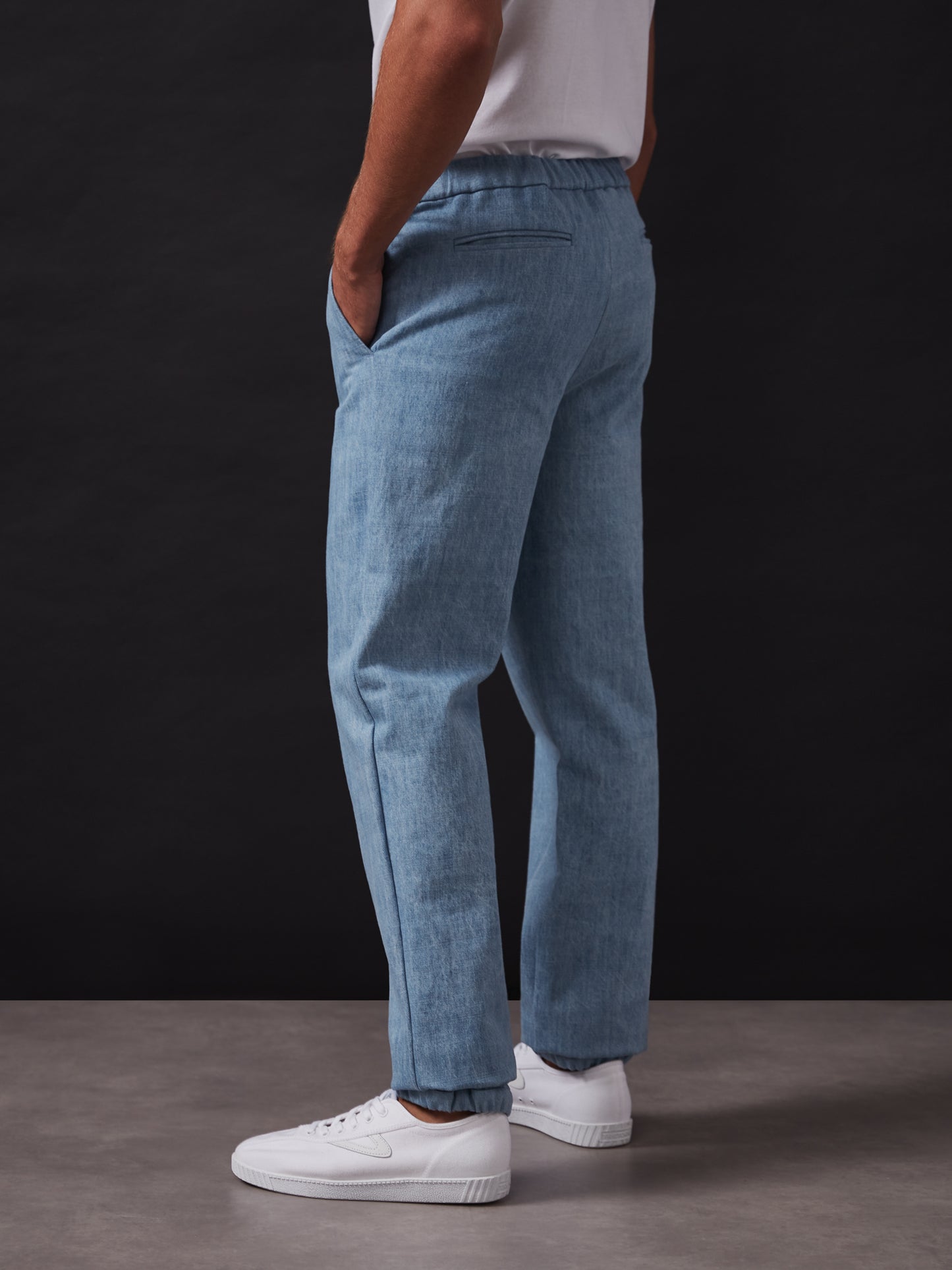 Light Washed Denim Elastic Waist Trousers