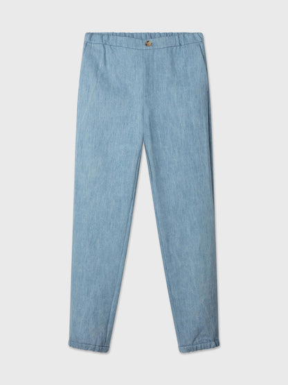 Light Washed Denim Elastic Waist Trousers