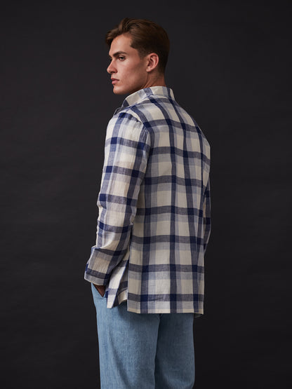 Blue Madras Check Nehru Jacket