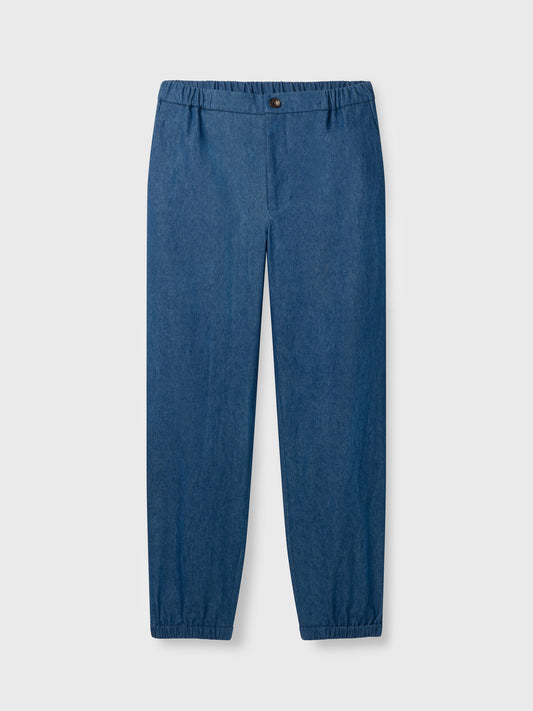 Mid-Blue Washed Denim Elastic Waist Trousers