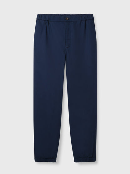 Navy Elastic Waist Cotton Trousers