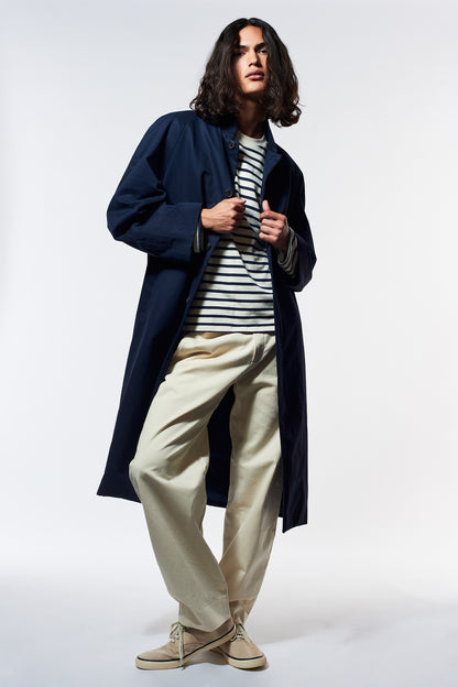 Navy Cotton Twill Extra-Long Raincoat