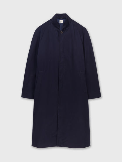 Navy Cotton Twill Extra-Long Raincoat