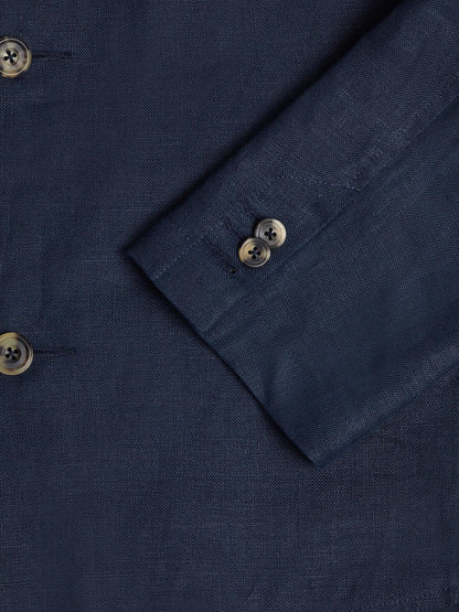 Navy Relaxed Linen Nehru Jacket