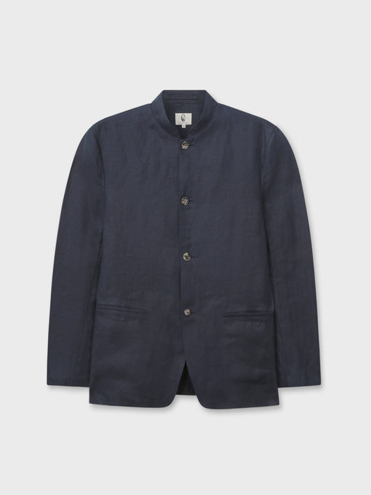 Navy Relaxed Linen Nehru Jacket