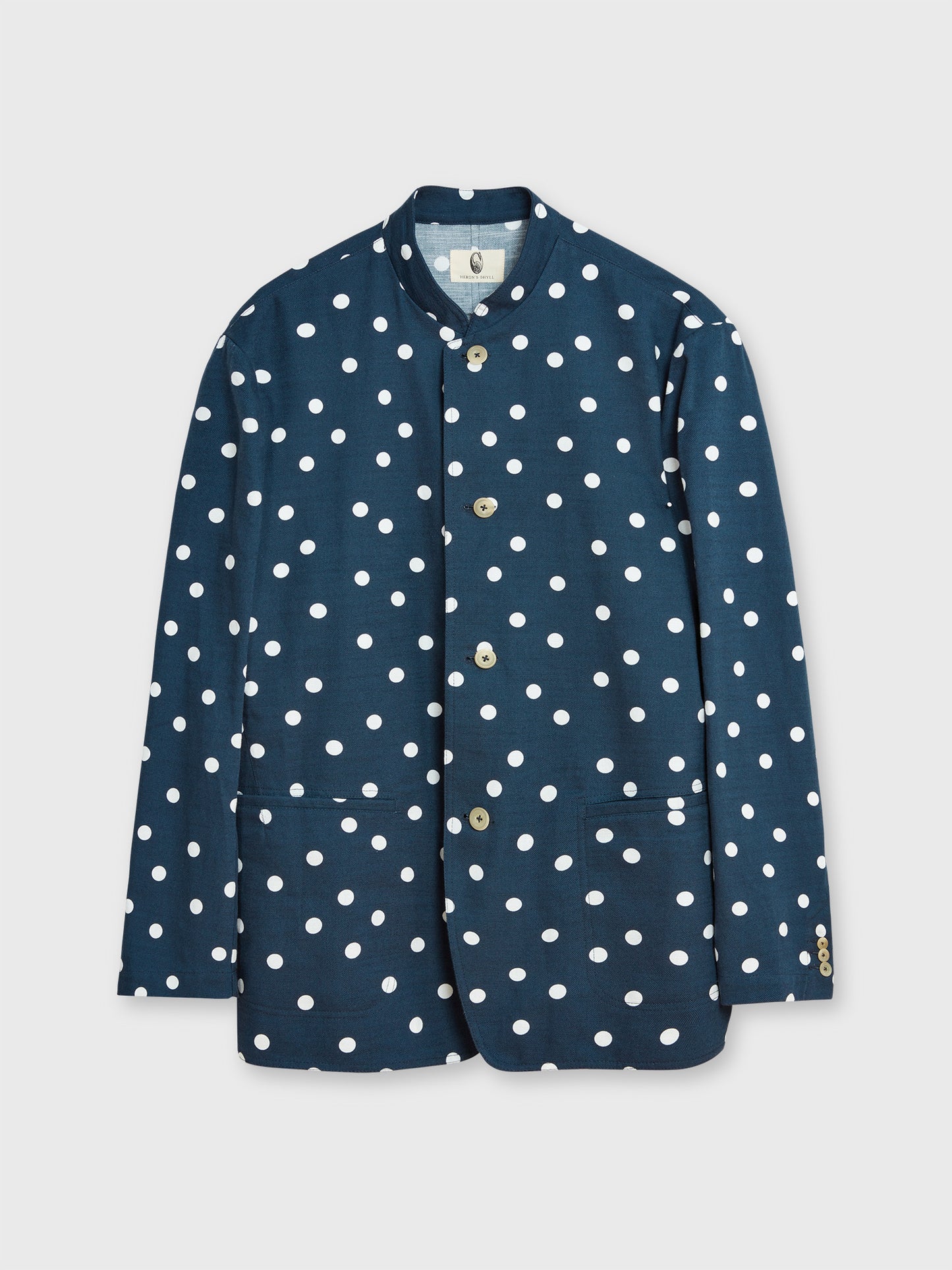 Navy Polka Dot Relaxed Nehru Suit