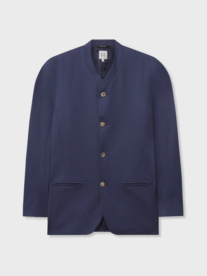 Navy Wool Andaman Collarless Blazer