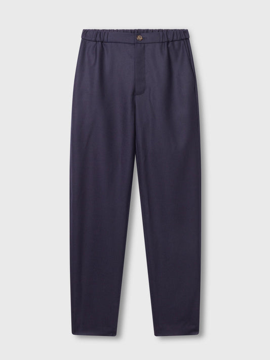 Navy Wool Elastic Waist Trousers