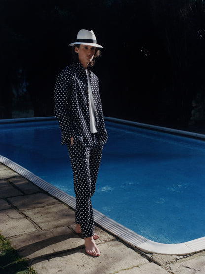 Black Polka Dot Mandarin Suit