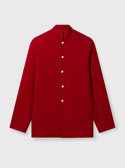 Red Wool Nehru Blazer