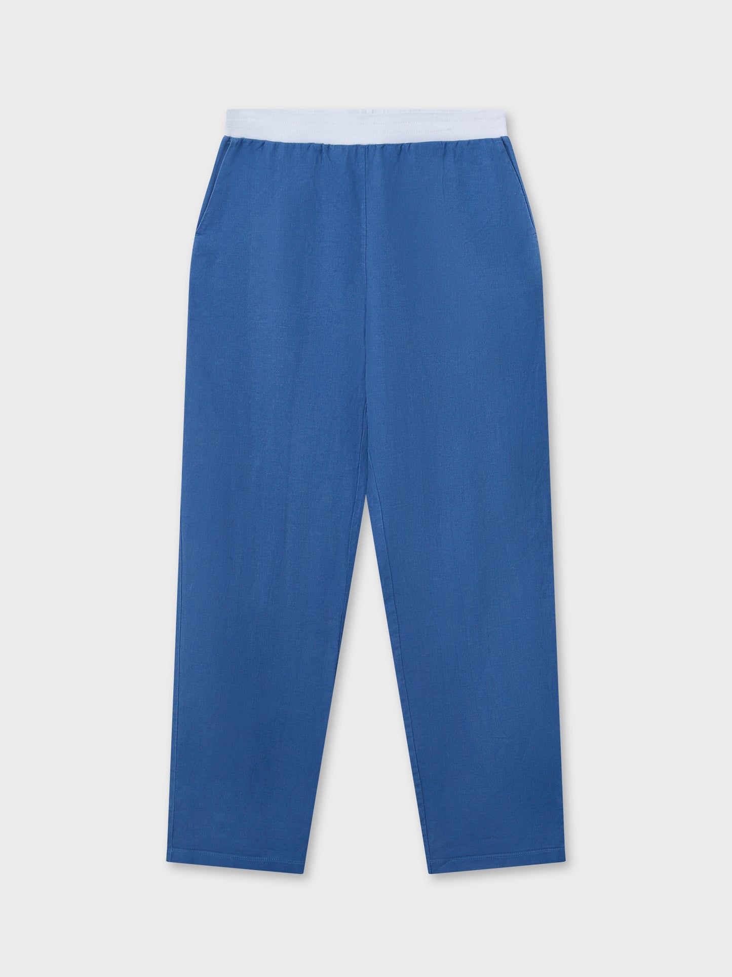 Royal Blue Elastic Waist Linen Trousers