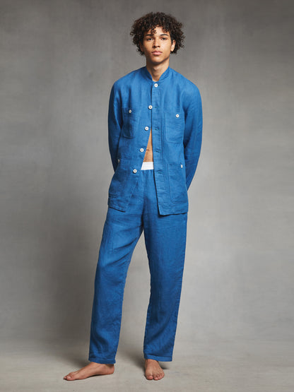 Royal Blue Elastic Waist Linen Trousers