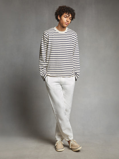 White Elastic Waist Linen Trousers