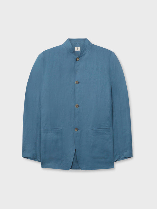 Teal Blue Relaxed Linen Nehru Jacket