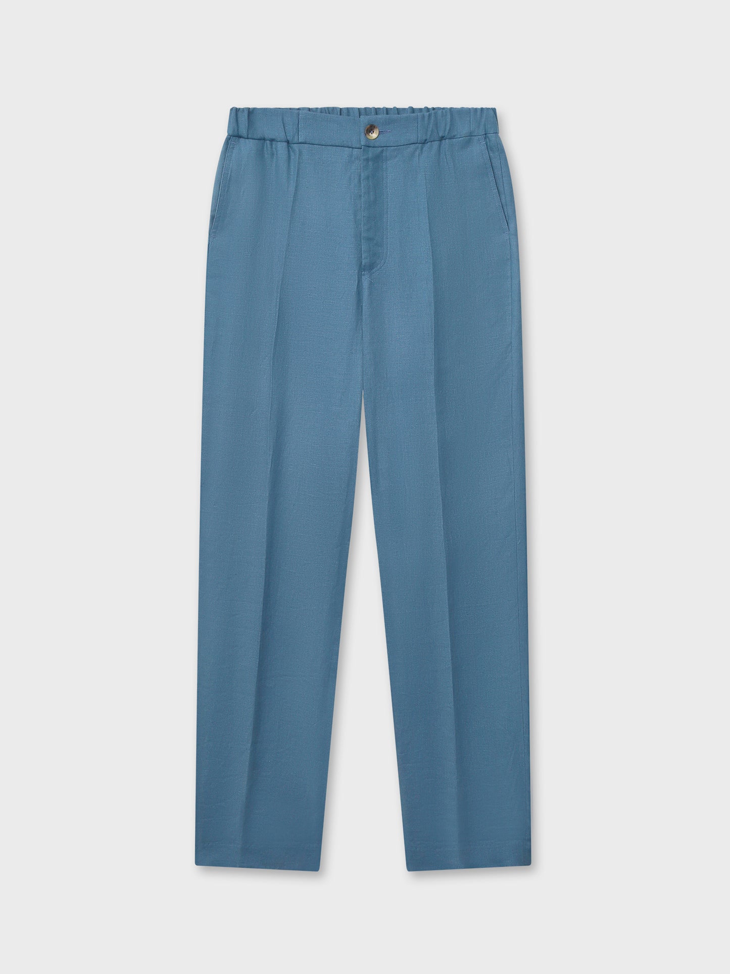 Teal Blue Linen Elastic Waist Relaxed Trousers