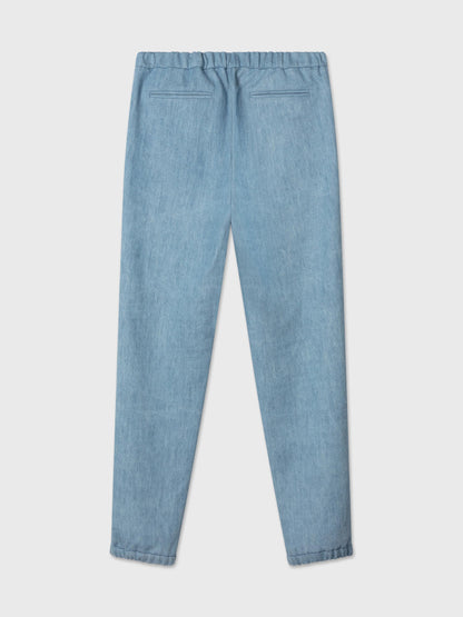 Light Washed Denim Elastic Waist Trousers