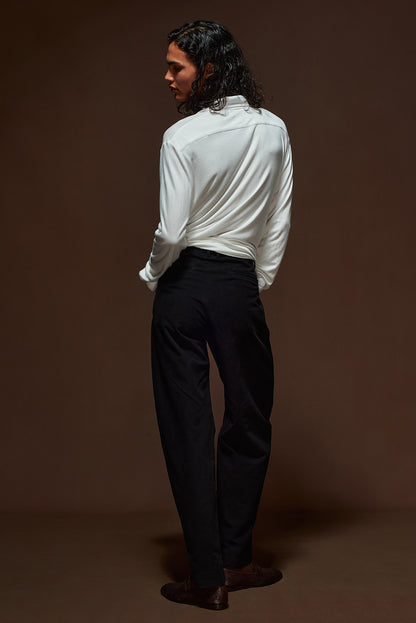 Black Moleskin Barrel Leg Chinos