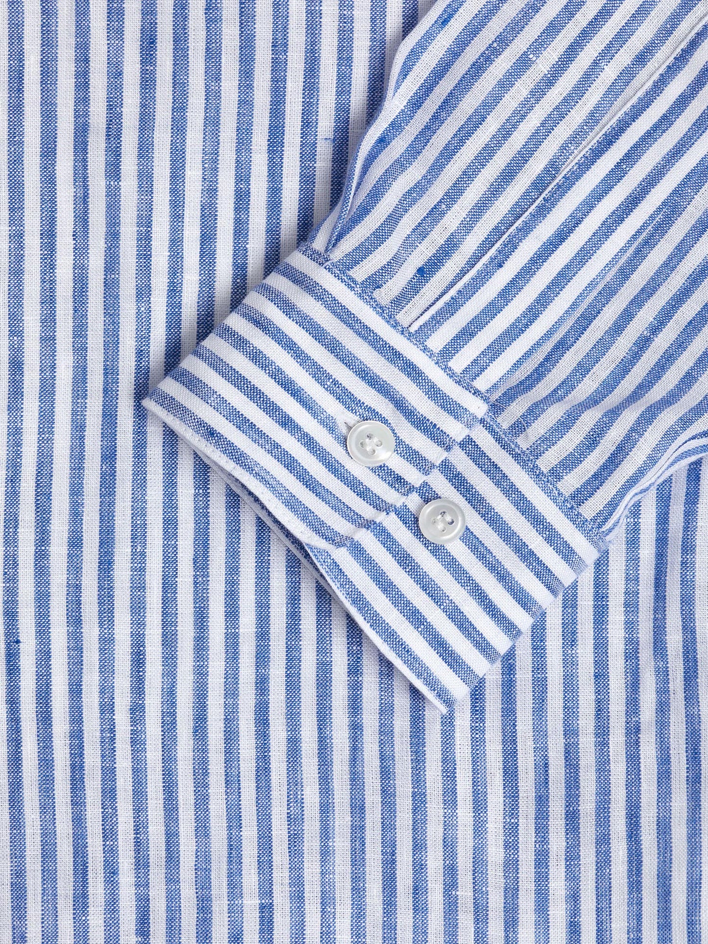 White and Blue Striped Linen Stand Collar Shirt