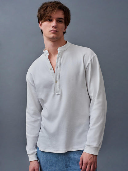 White Cotton Long Sleeve Polo Shirt