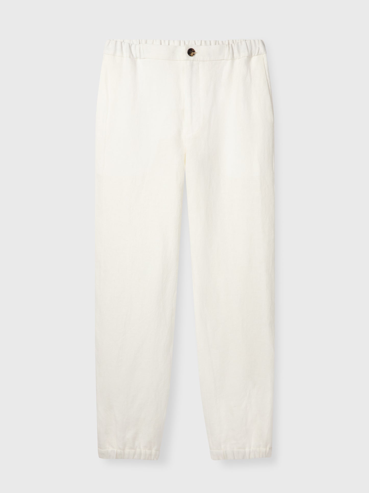 White Elastic Waist Linen Trousers