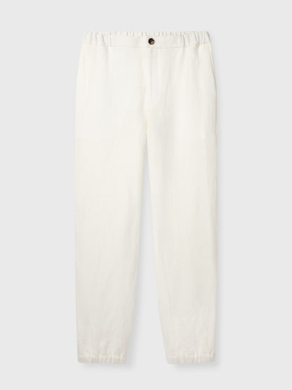 White Elastic Waist Linen Trousers