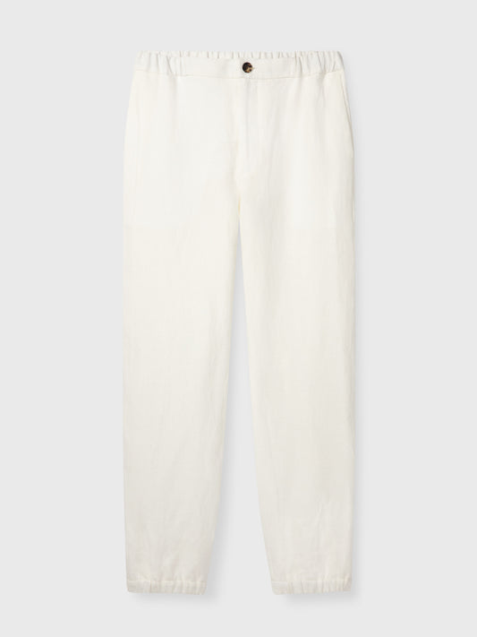 White Elastic Waist Linen Trousers