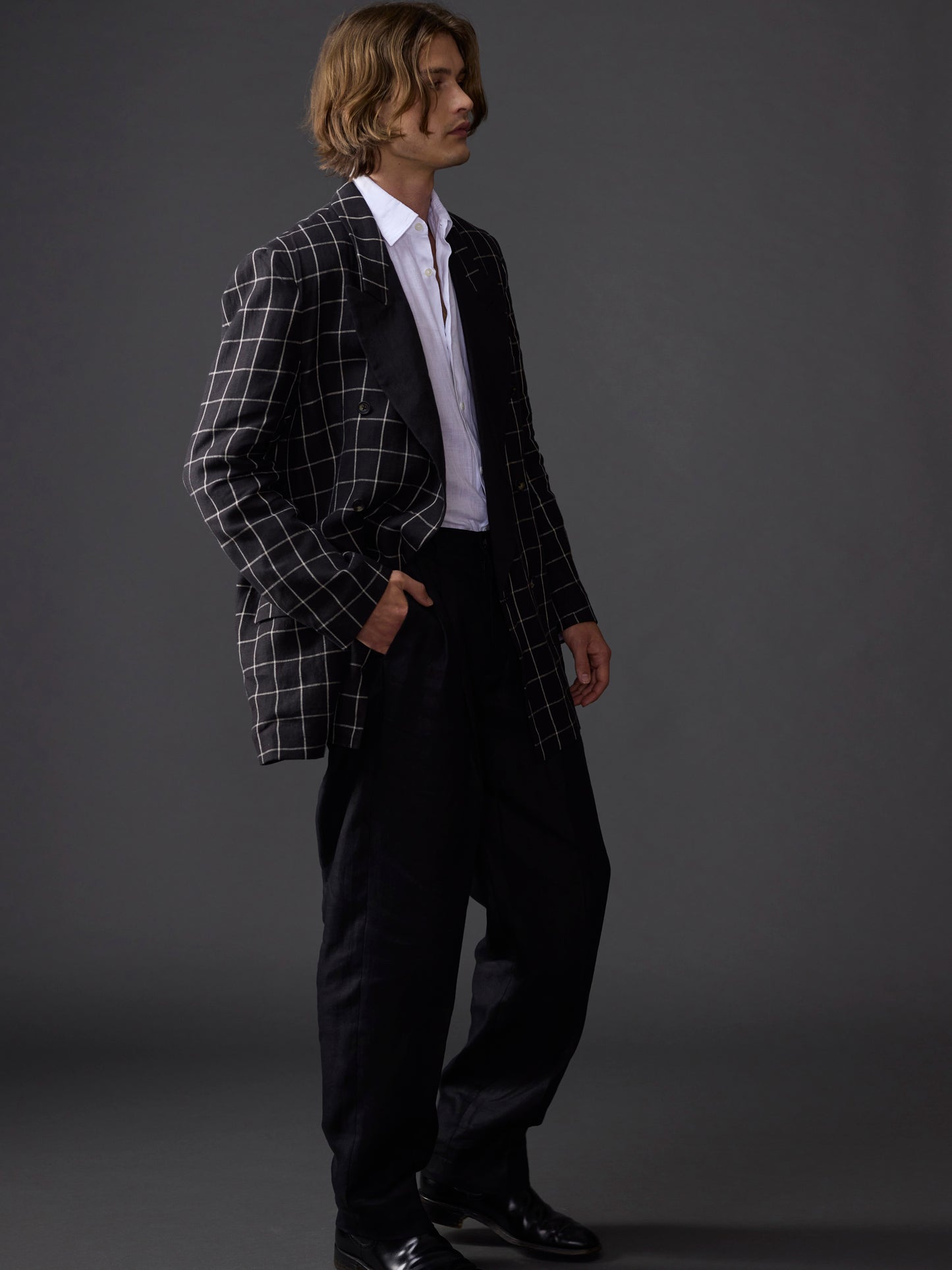 Black Windowpane Avalon Double Breasted Blazer