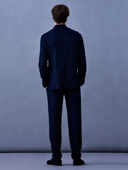 Navy Bamboo Mandarin Suit