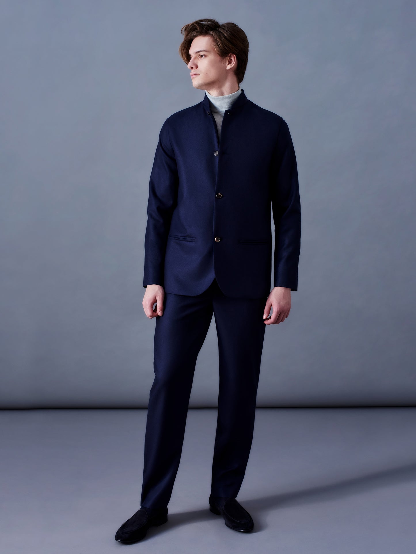 Navy Wool Nehru Suit