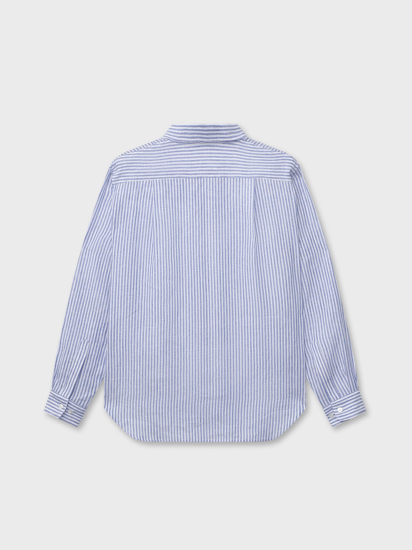 White and Blue Striped Linen Stand Collar Shirt